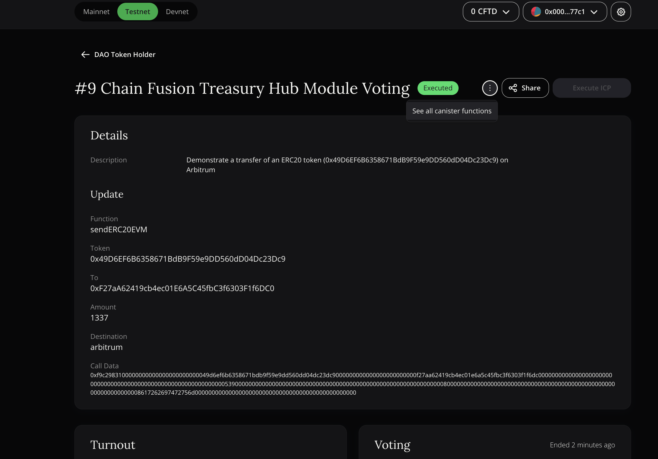 executing the ICP transaction from the DAO Dashboard